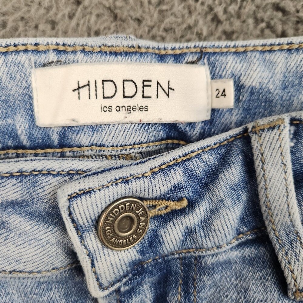 Hidden Nori Wide Leg Stretch Jean Womens Size 24 High Rise Destructed Light Blue - Picture 3 of 9
